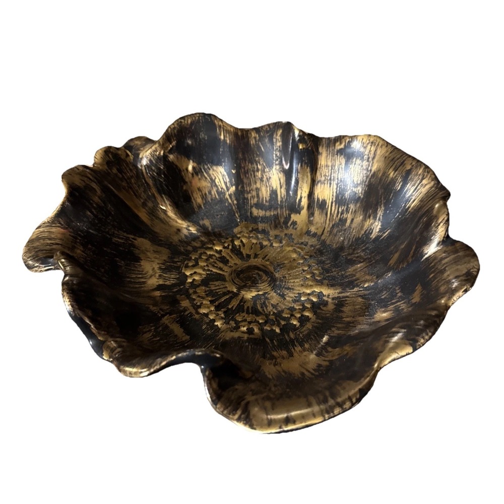 Stangl Hand Painted 22kt Gold & Black Sunflower Bowl Cottage Boho Granola